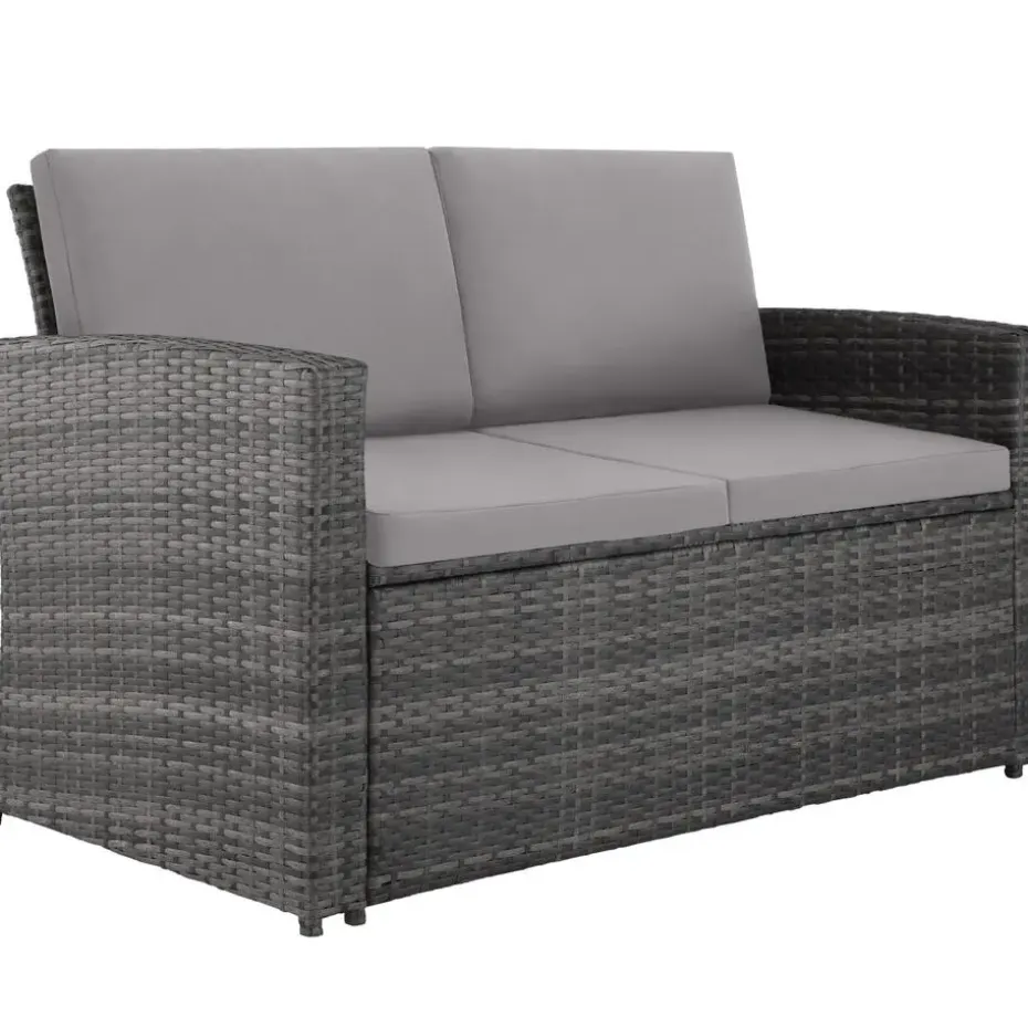 tectake - loungeset Lucca - 1 bank/2 stoelen/1 tafel - grijs