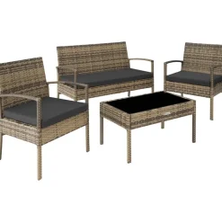 tectake - loungeset Sparta - bank+stoelen+tafel - natuurkleur