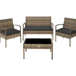 tectake - loungeset Sparta - bank+stoelen+tafel - natuurkleur