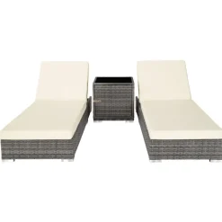 tectake 2 wicker ligbedden met aluminium frame en tafel, inclusief beschermhoes