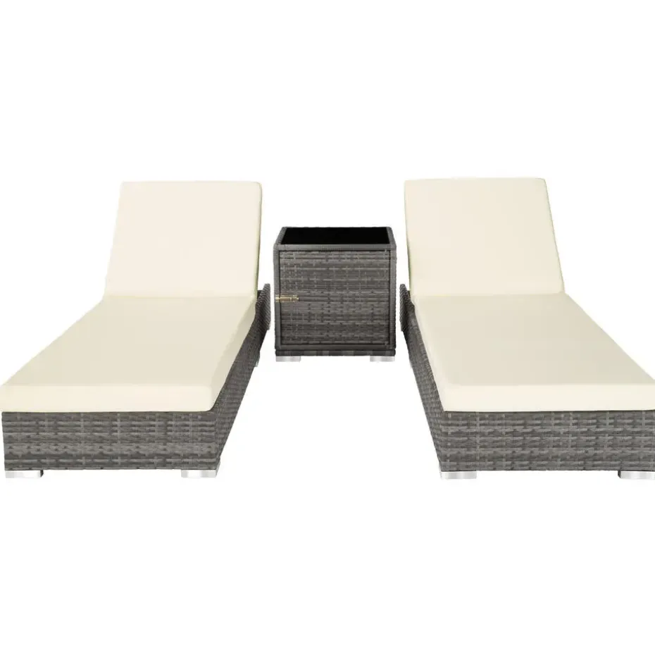 tectake 2 wicker ligbedden met aluminium frame en tafel, inclusief beschermhoes