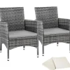 tectake 2 Wicker tuinstoelen met 4 kussenhoezen , Grijs/lichtgrijs