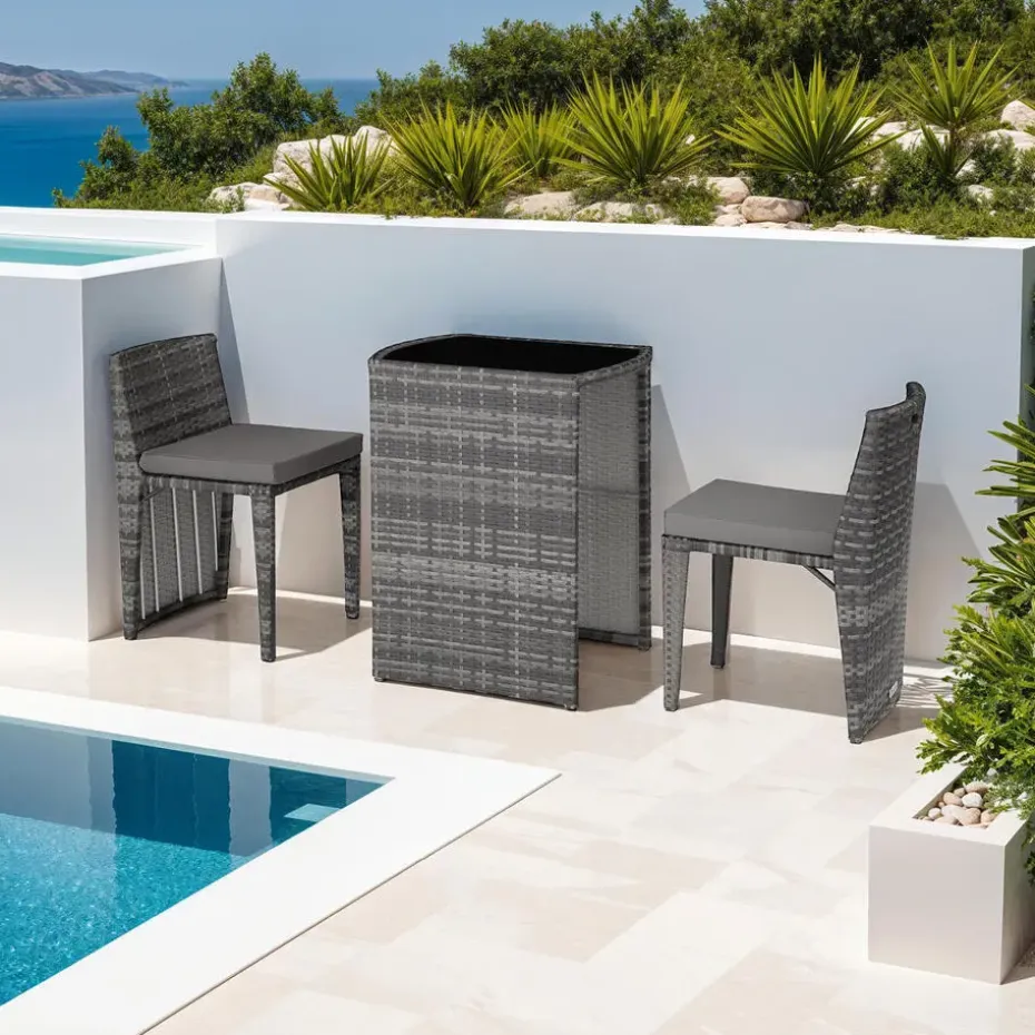 tectake Aluminium wicker bistroset Hamburg, Grijs