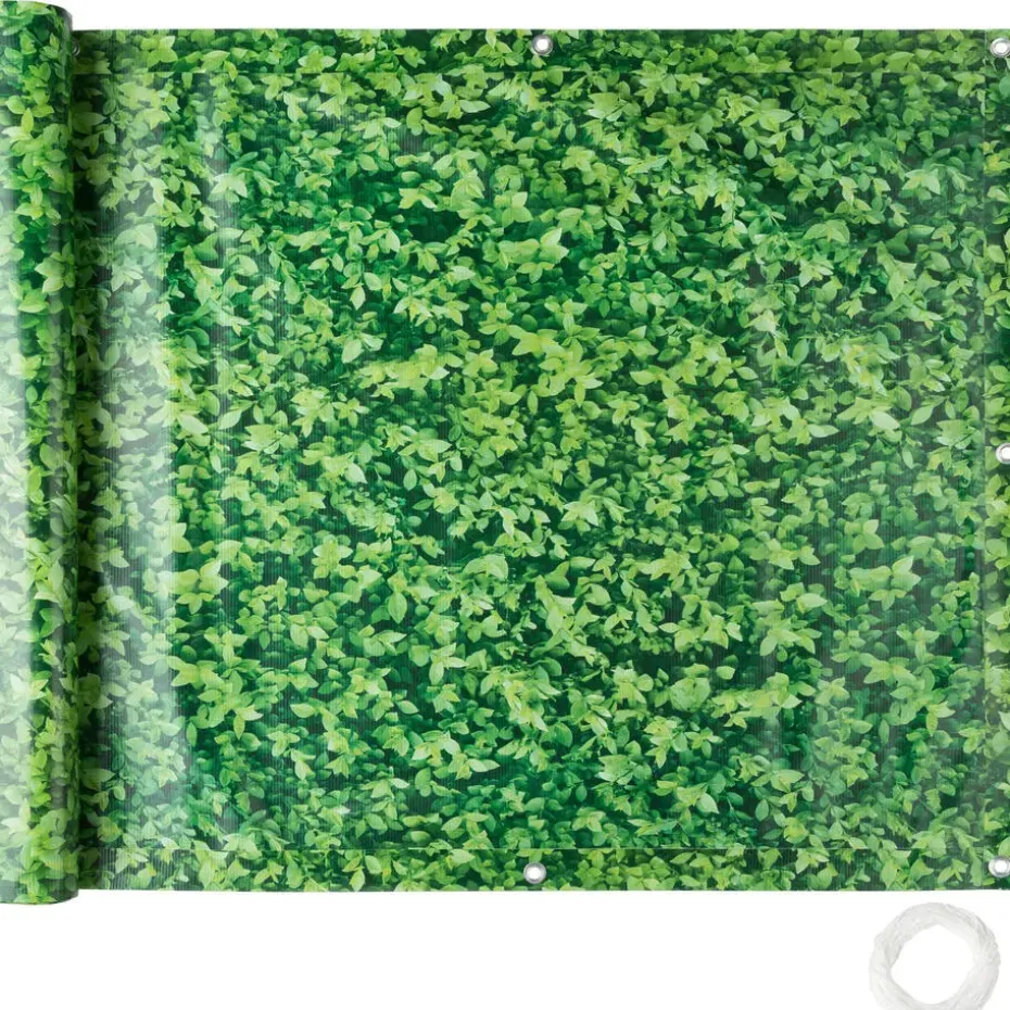 tectake Balkon privacyscherm met metaalversterkte ogen, Groene Bladeren