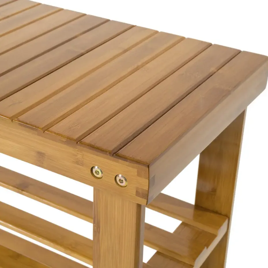 tectake Bamboe schoenenbank met 2 niveaus en bank 70x28x45,5cm, Bruin