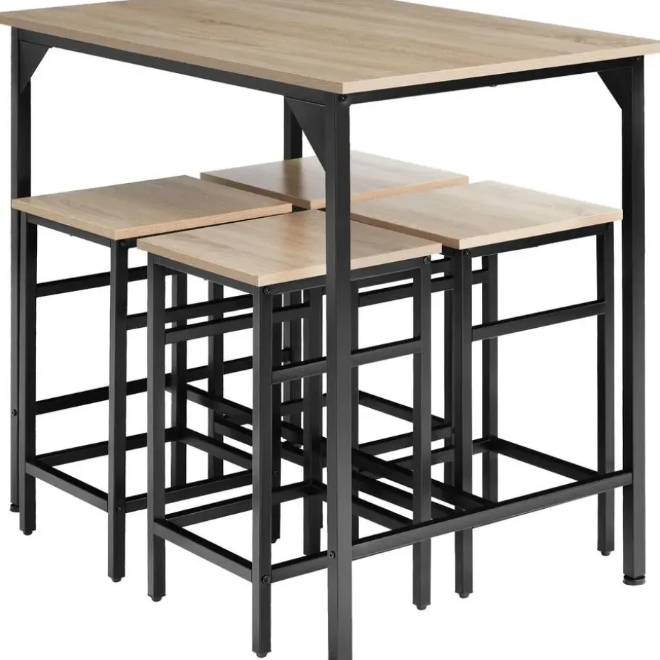 tectake Bartafelset Edinburgh 4+1, Industrieel Licht Hout, Eiken Sonoma
