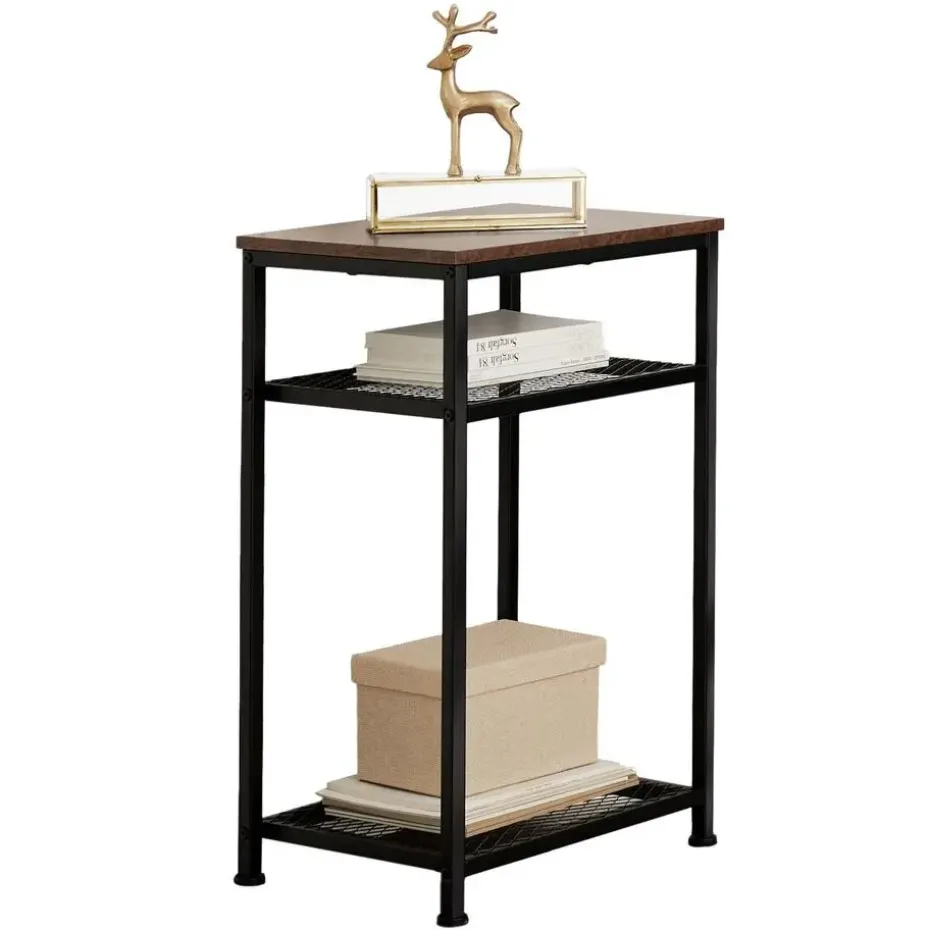 tectake Bijzettafel York 45,5x36x75,5cm, Industrieel Hout Donker, Rustiek