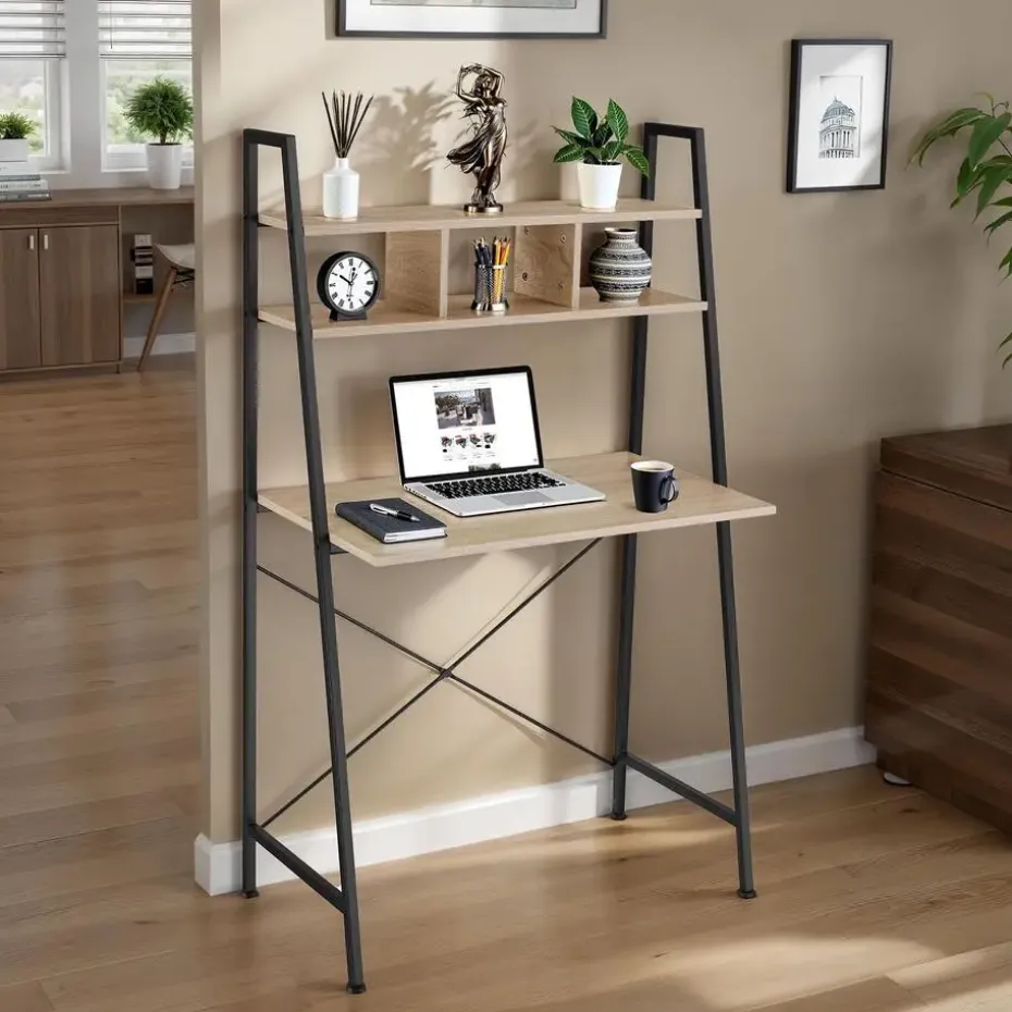 tectake Bureau Exeter 85,5x46,5x140cm, Industrieel Licht Hout, Eiken Sonoma