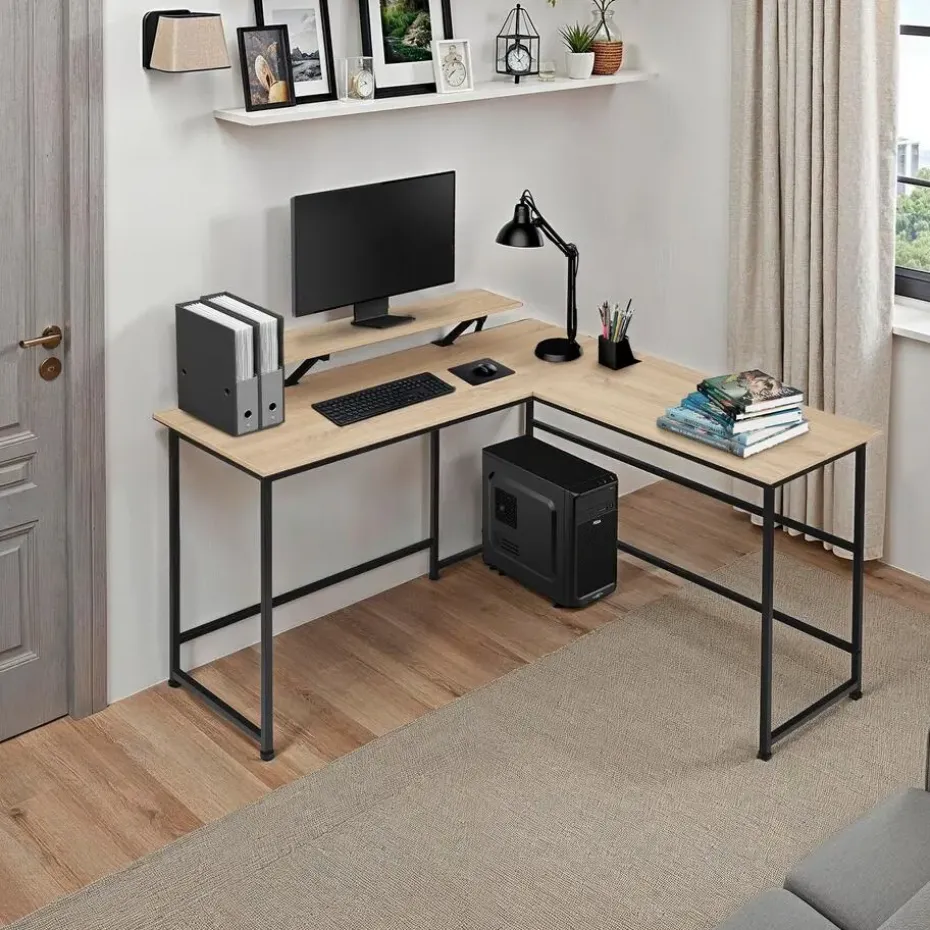 tectake Bureau Melrose 140x130x76,5cm, Industrieel Licht Hout, Eiken Sonoma