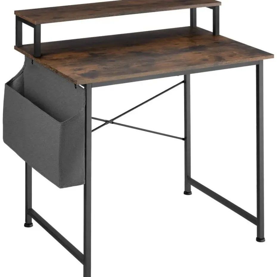 tectake Bureau met plank en organizer, Industrieel Hout Donker, Rustiek