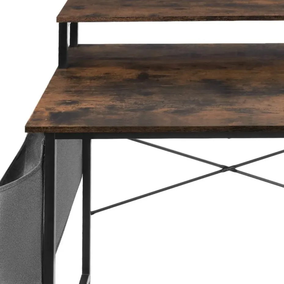 tectake Bureau met plank en organizer, Industrieel Hout Donker, Rustiek