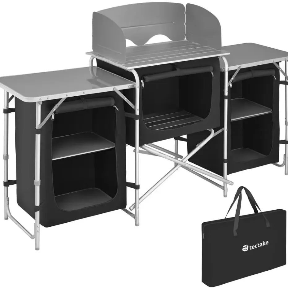 tectake Campingkeuken 172x52x104cm, Zwart