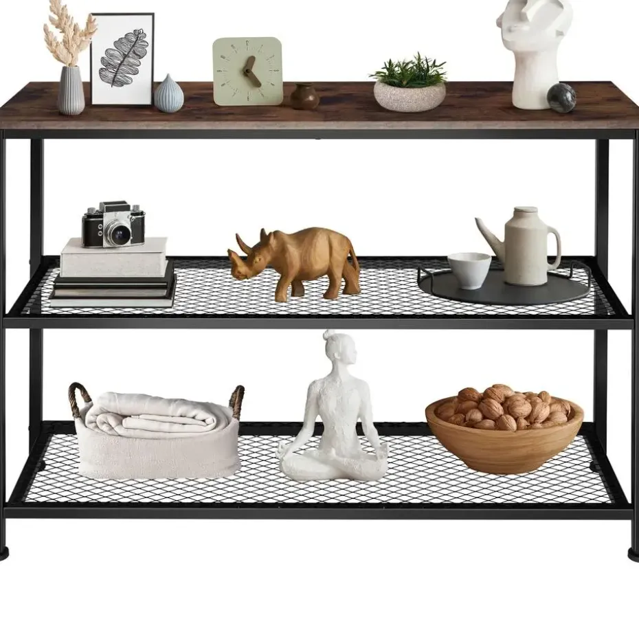 tectake Consoletafel Bristol 100x30x81cm, Industrieel Hout Donker, Rustiek