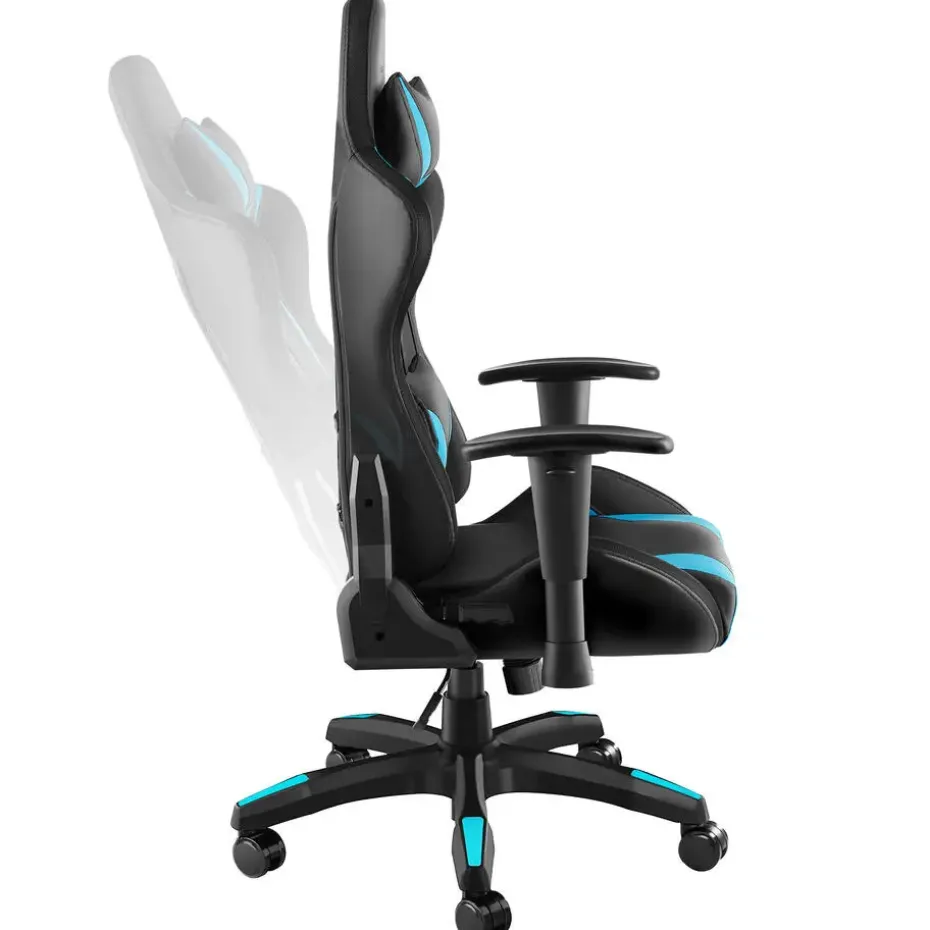 tectake Gaming stoel Tartaros, LED, massagefunctie, Zwart/azuur