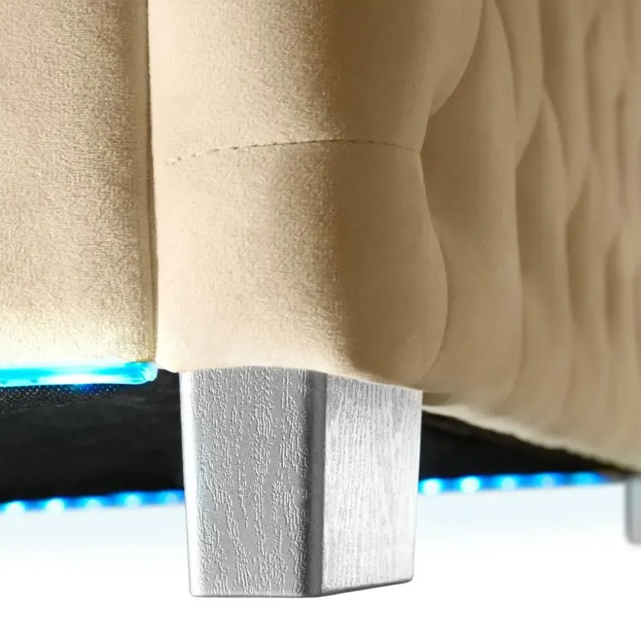 tectake Gestoffeerd bed met LED & opbergruimte, 120 x 200 cm, Beige