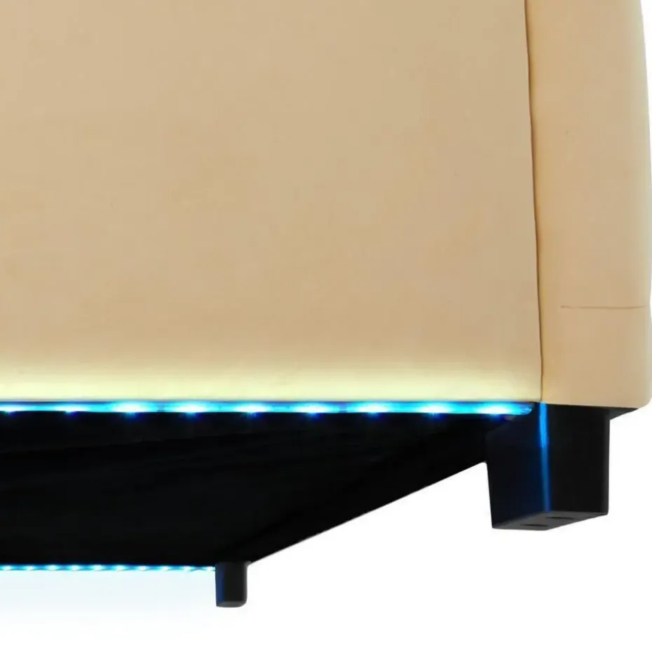tectake Gestoffeerd bed met LED & opbergruimte, 120 x 200 cm, Beige