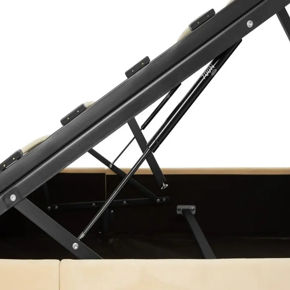 tectake Gestoffeerd bed met LED & opbergruimte, 140 x 200 cm, Beige