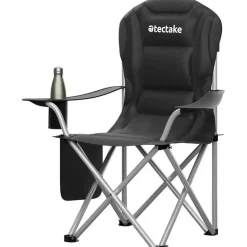 tectake Gestoffeerde campingstoel MTX, opvouwbaar, met bekerhouder, Zwart