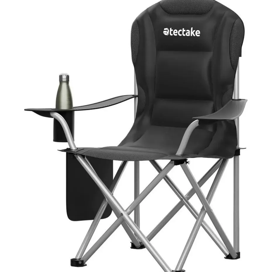 tectake Gestoffeerde campingstoel MTX, opvouwbaar, met bekerhouder, Zwart