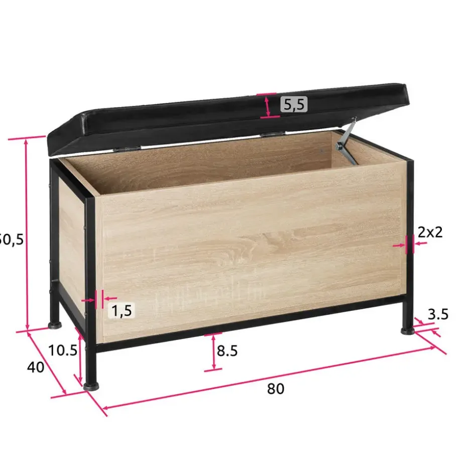 tectake Gestoffeerde zitkist Calico 81,5x41,5x50,5cm