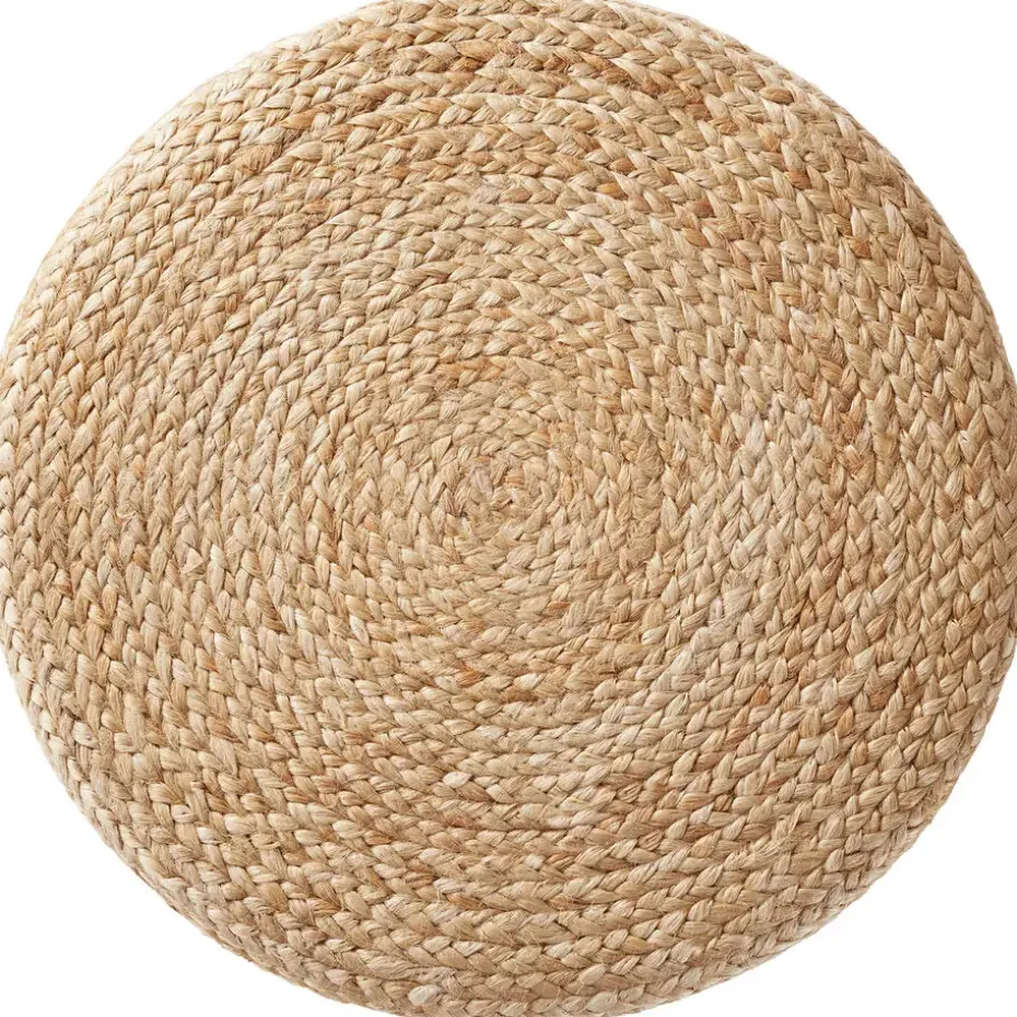 tectake Handgemaakte poef Banno Elipse van jute, rond, boho-stijl, Beige