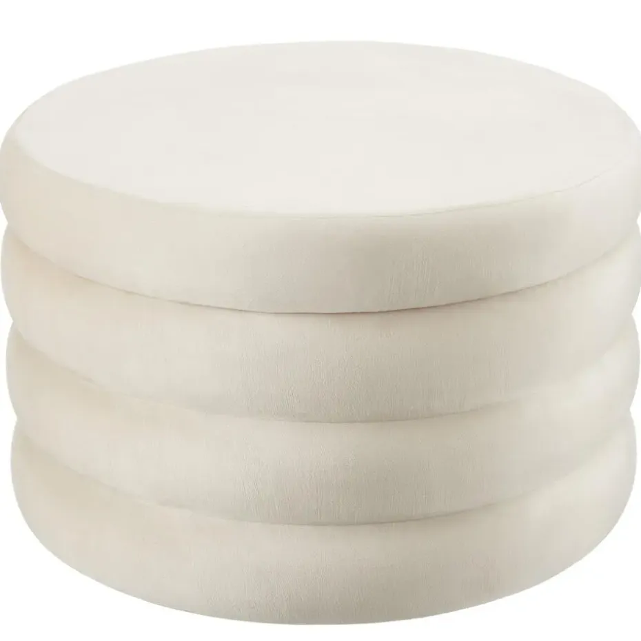 tectake Hocker Altu XL, gestoffeerd, opbergruimte, Fluweellook Crèmewit