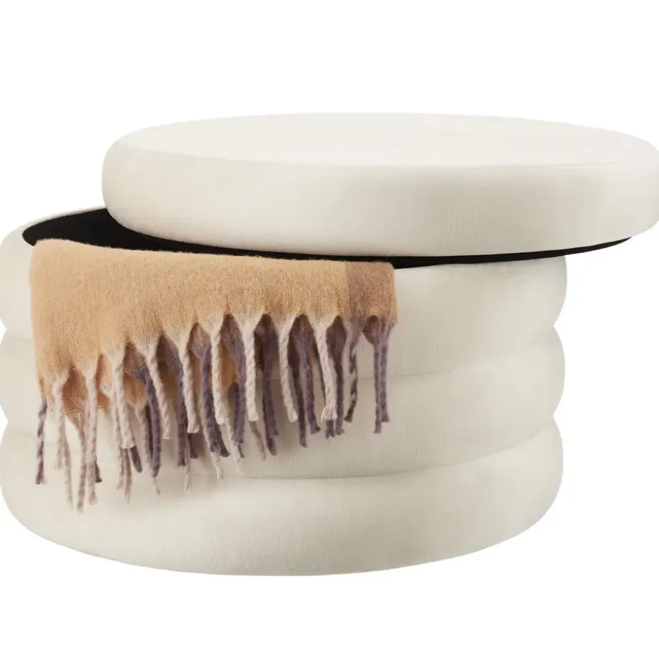 tectake Hocker Altu XL, gestoffeerd, opbergruimte, Fluweellook Crèmewit
