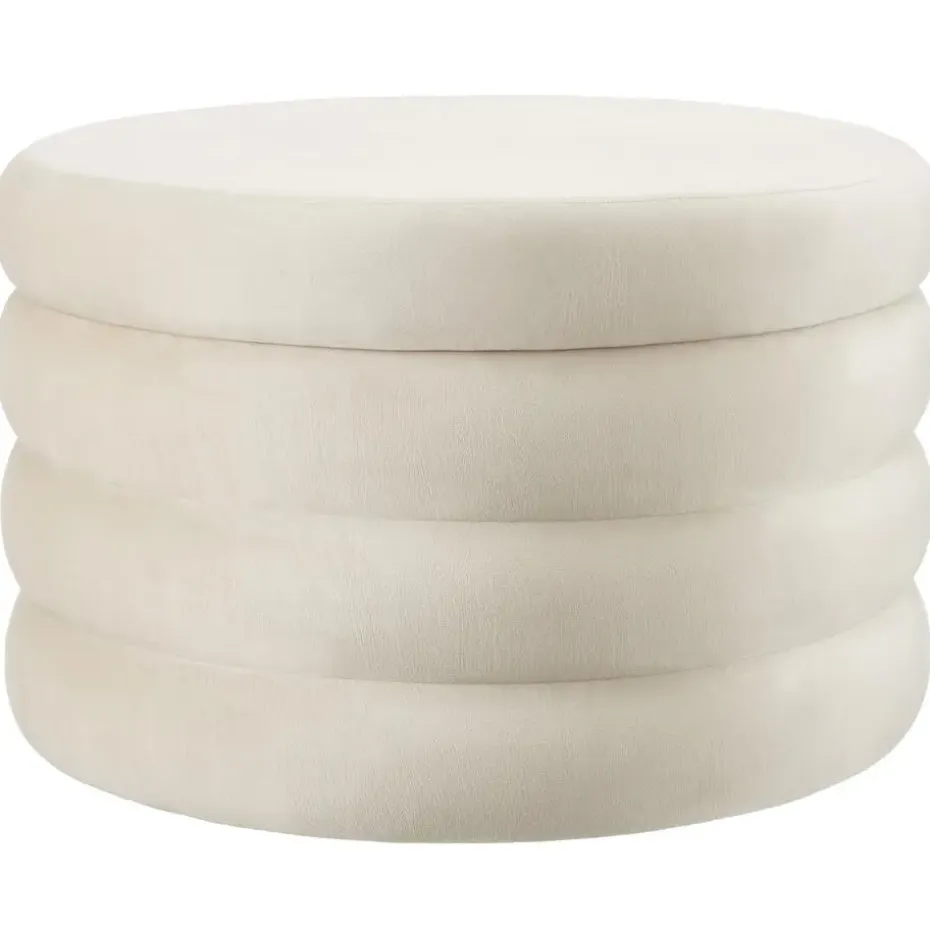 tectake Hocker Altu XL, gestoffeerd, opbergruimte, Fluweellook Crèmewit