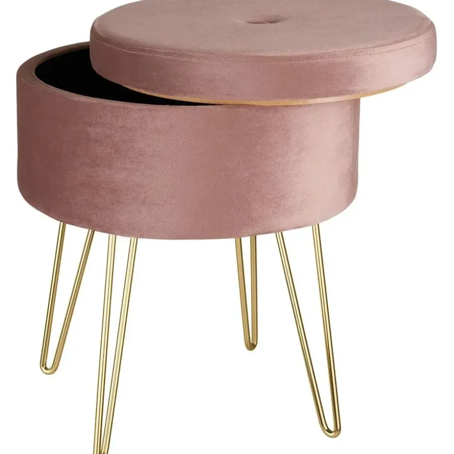 tectake Hocker Ava gestoffeerd in fluweellook 300kg met opbergruimte, Roze