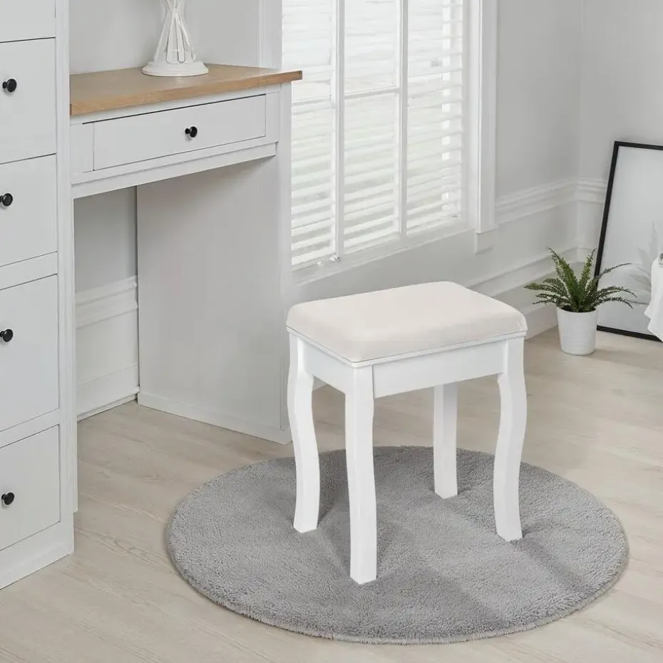 tectake Hocker voor makeup-tafel rozenpatroon, Wit