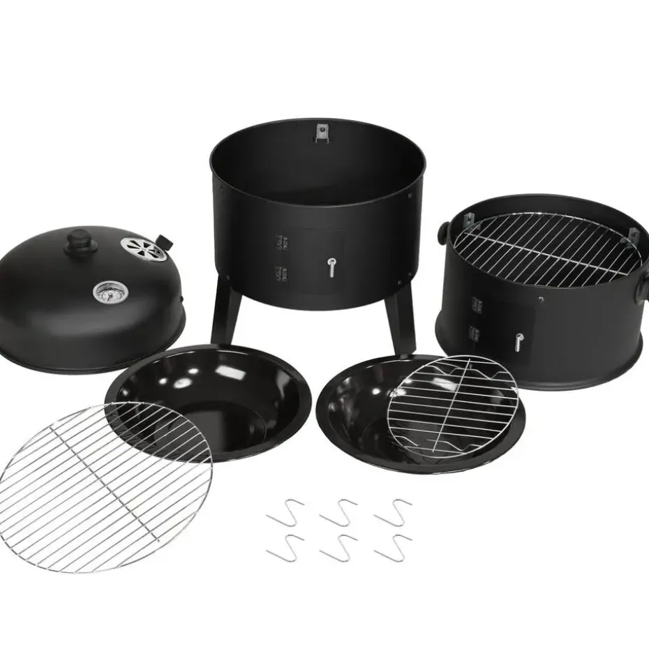 tectake Houtskoolbarbecue rookton 3 in 1, Zwart