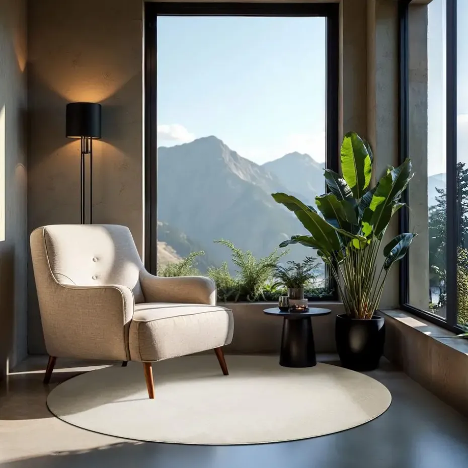 tectake® Kortpolig vloerkleed Soft Zone Ø 120 cm - Crème