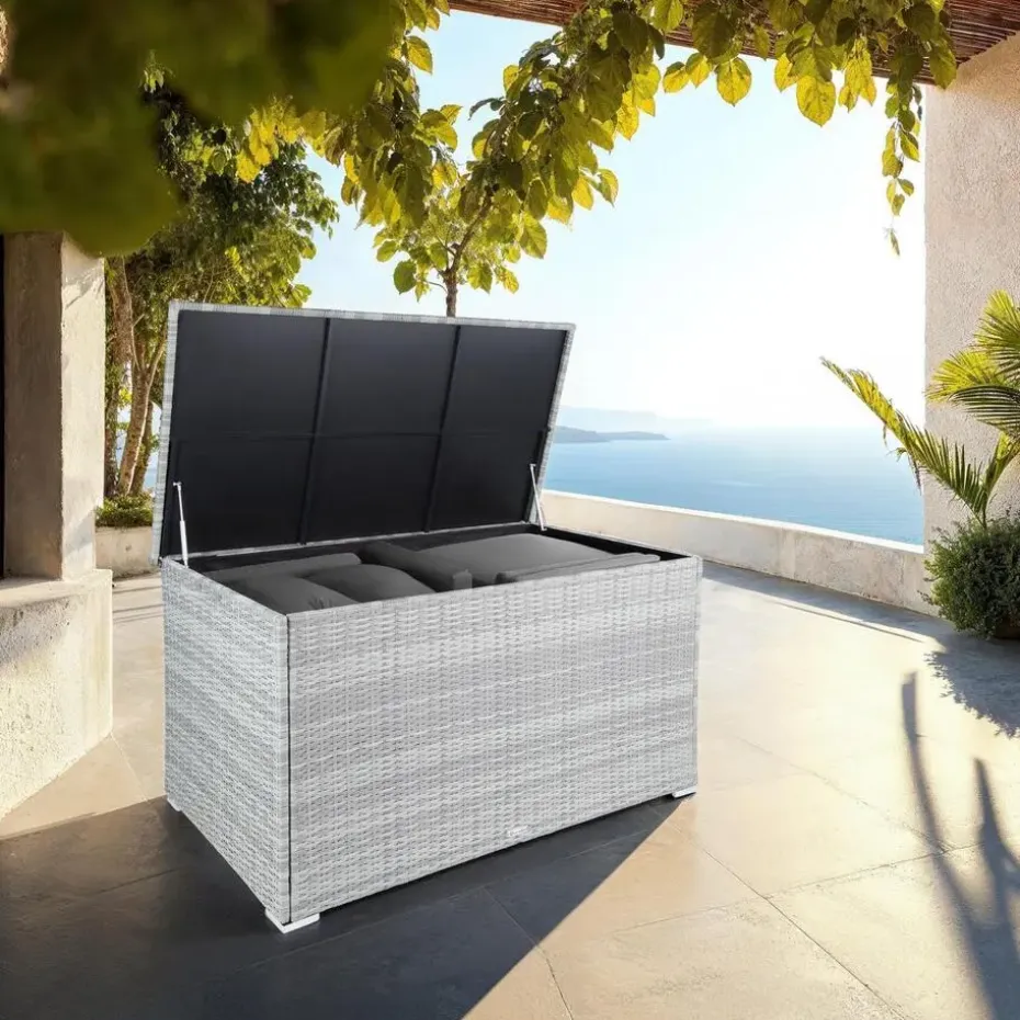 tectake Kussenbox Oslo met aluminium frame 145x82,5x79,5cm, Lichtgrijs
