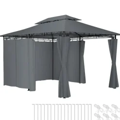 tectake Luxe tuinpaviljoen Emine 4x3m met 6 zijdelen, Antraciet