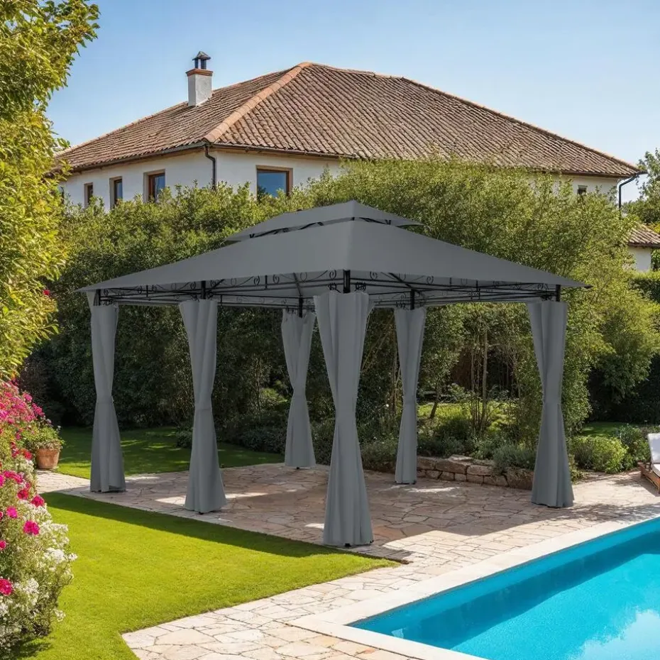 tectake Luxe tuinpaviljoen Emine 4x3m met 6 zijdelen, Antraciet