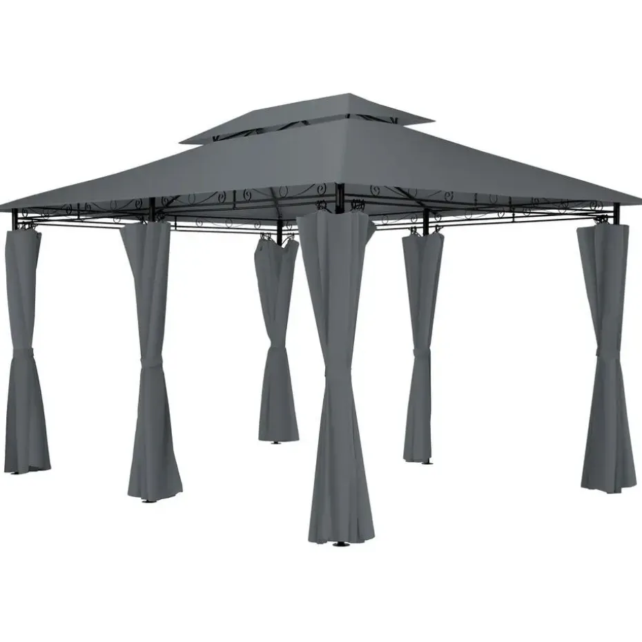 tectake Luxe tuinpaviljoen Emine 4x3m met 6 zijdelen, Antraciet