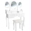 tectake Makeup-tafel met 7 lades, spiegel en hocker in antieke look, Wit