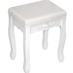 tectake Makeup-tafel met 7 lades, spiegel en hocker in antieke look, Wit