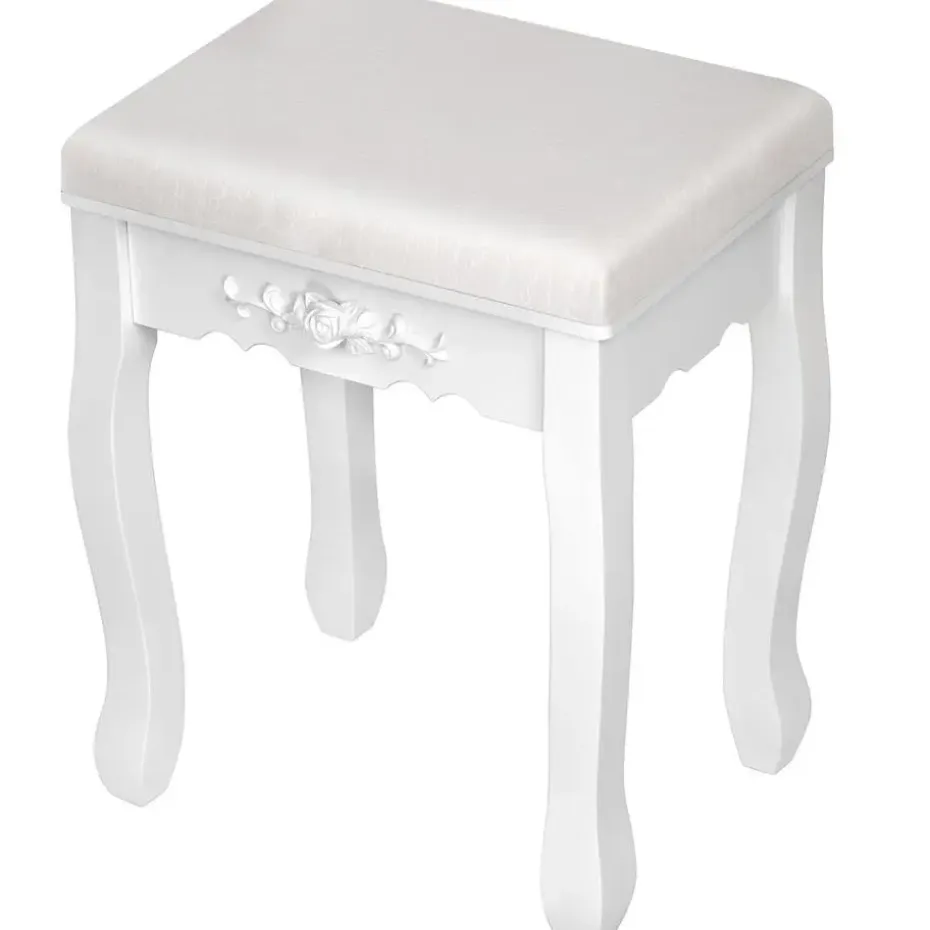 tectake Makeup-tafel met spiegel en hocker in antieke look, Wit