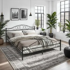 tectake Metalen bed met lattenbodem in romantisch ontwerp, Zwart/zwart