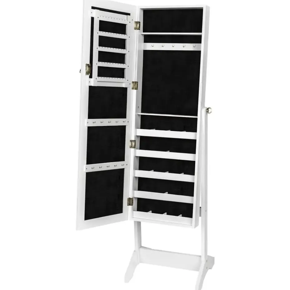 tectake Sieradenkast met spiegel, rechtopstaand, Wit