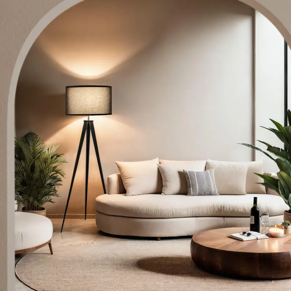 tectake Staande lamp Lunaris, textielkap, driepootsframe, Zwart