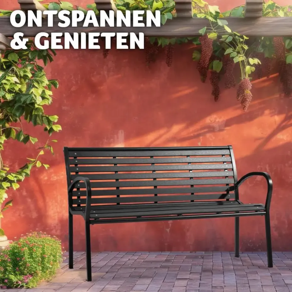 tectake Tuinbank Pino 3-zitter 126x62x81,5cm, Zwart