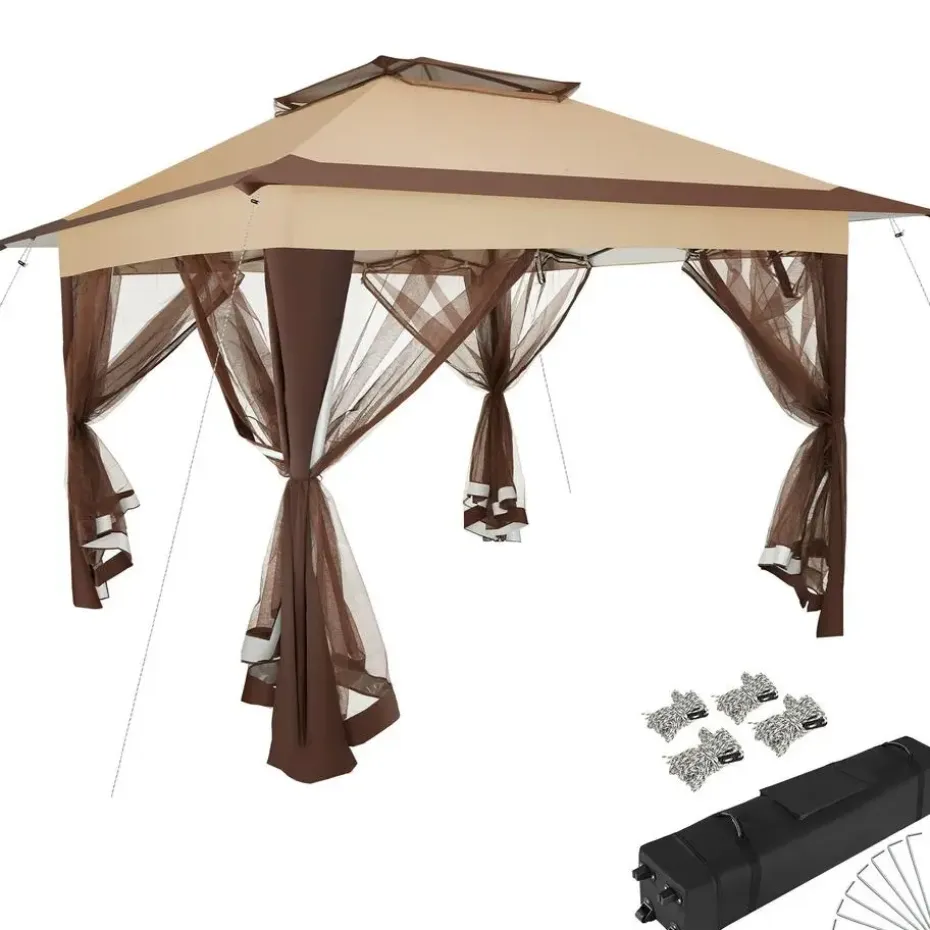 tectake Tuinpaviljoen Carabobo opvouwbaar 3,64x3,64x2,94m, Bruin