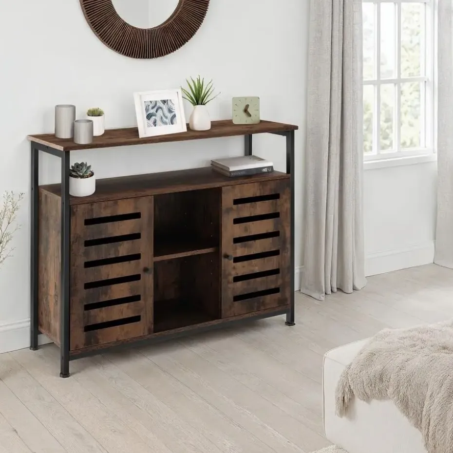 tectake Wandkast Warrington 100x37x82cm, Industrieel Hout Donker, Rustiek