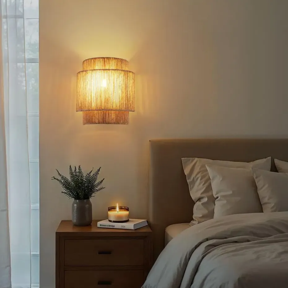 tectake Wandlamp Lignea Lux van jute in boho-stijl, 40W, Natuur