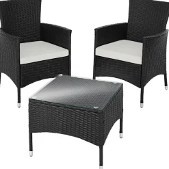 tectake Wicker bistroset Luzern 2+1 met kussenhoezen in 2 kleuren - Zwart
