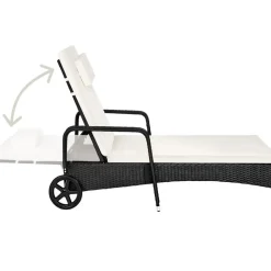 tectake Wicker ligbed met wielen, Zwart/beige