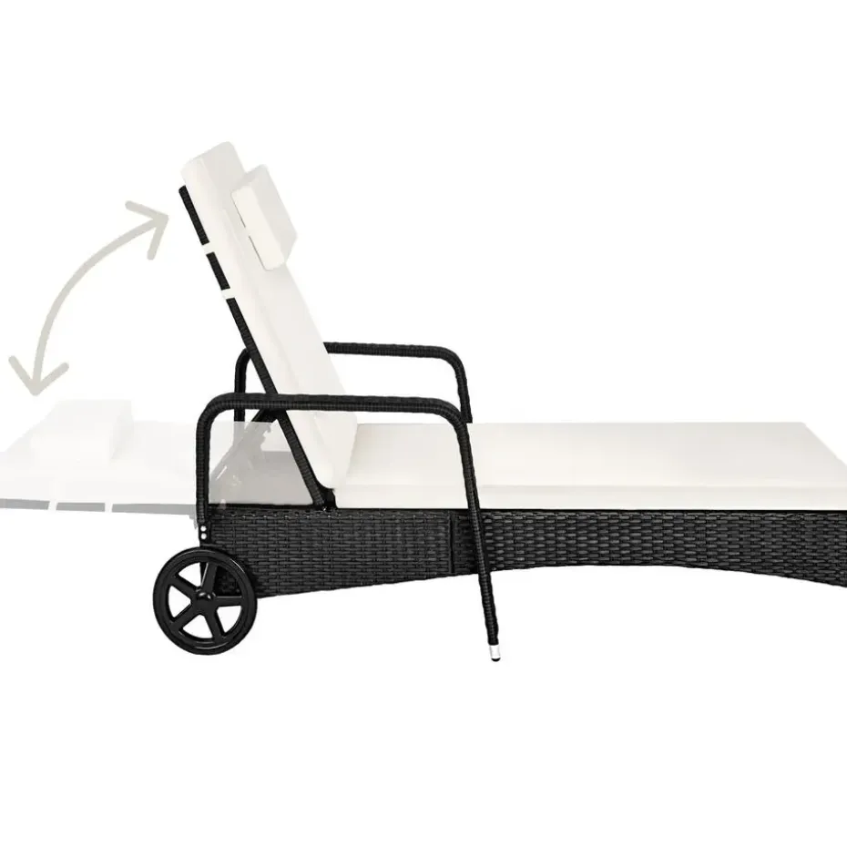 tectake Wicker ligbed met wielen, Zwart/beige