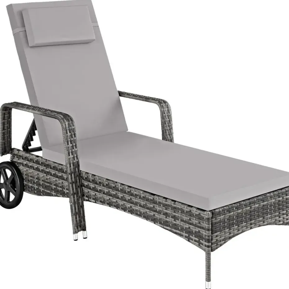 tectake Wicker ligbed met wielen, Grijs/lichtgrijs